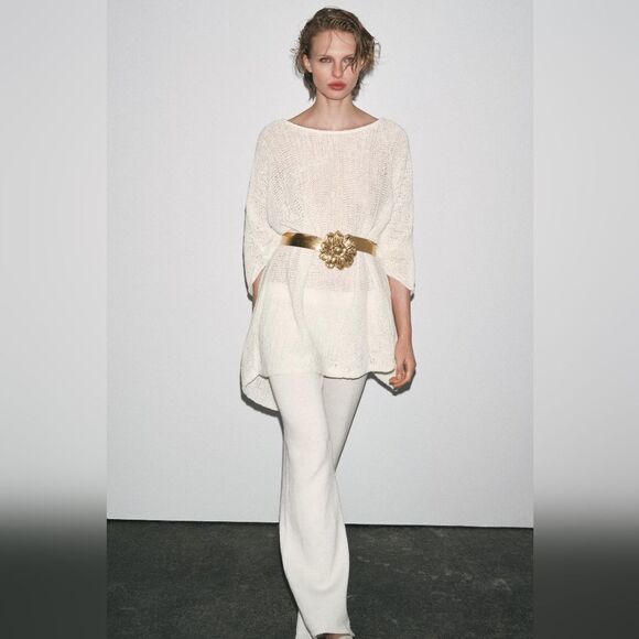 Nwt Zara BLOGGER\'S FAVE! Zara Gold Metal Flower Belt NWT Size 30 main image 7